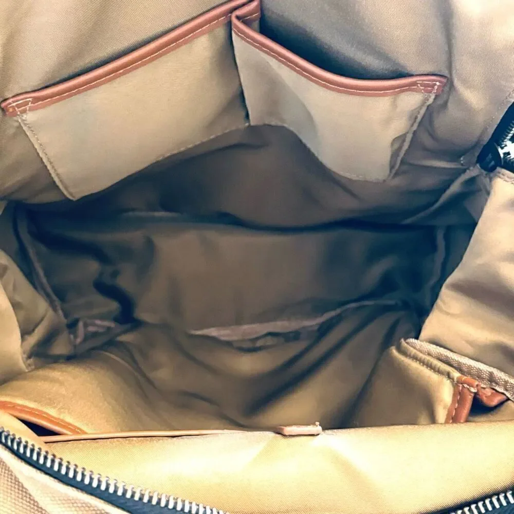 Madison West Colorblock Ribbed Trim Canvas & Vegan Leather Backpack Brown OS